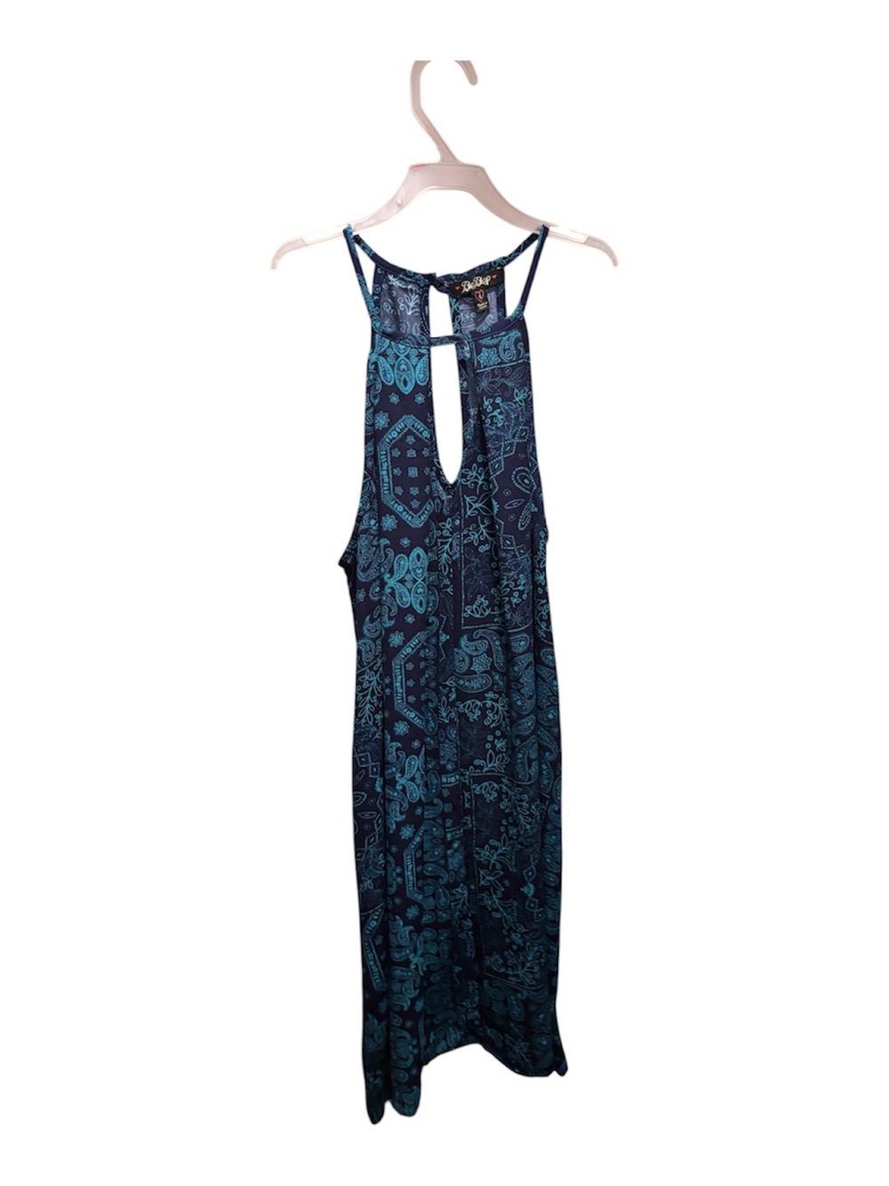 BeBop Navy and Teal Paisley Halter Dress